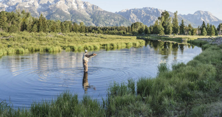 Man Fly Fishing In Grand Teton National Park Wyoming - Palmer Nunn